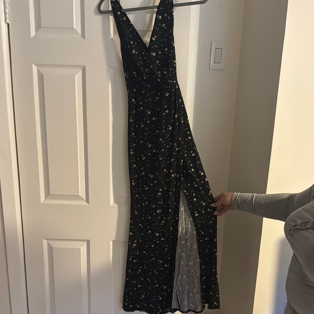 Floral Black Maxi Dress with slit